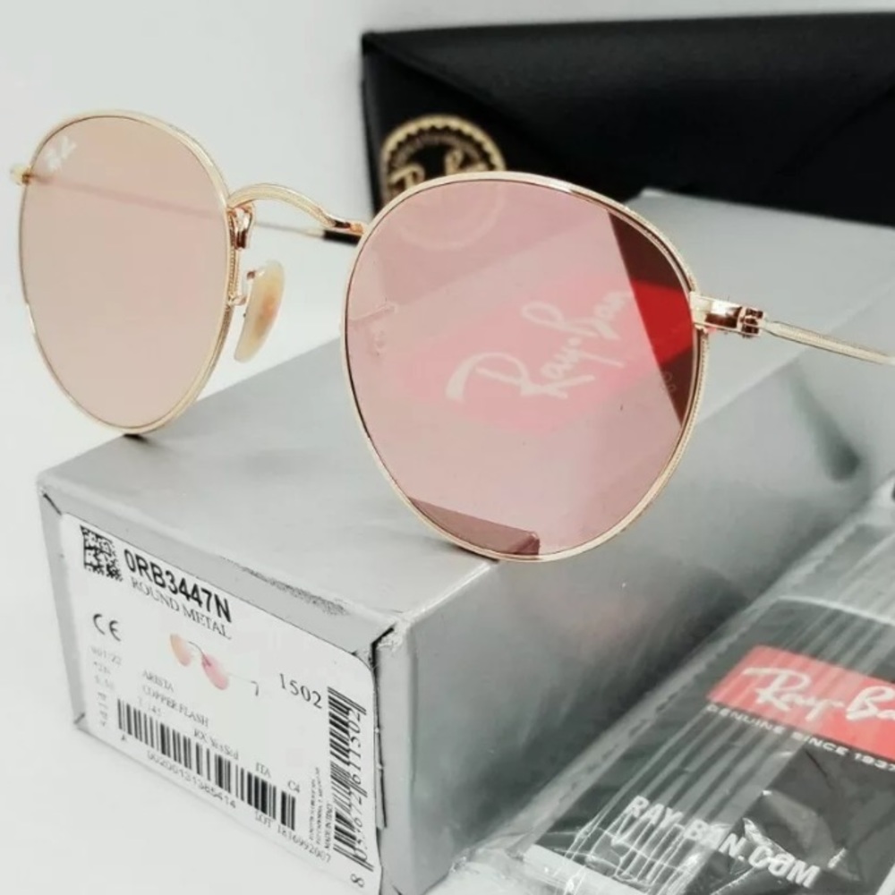 RAY BAN Pink flash ROUND METAL aviator SUNGLASSES
